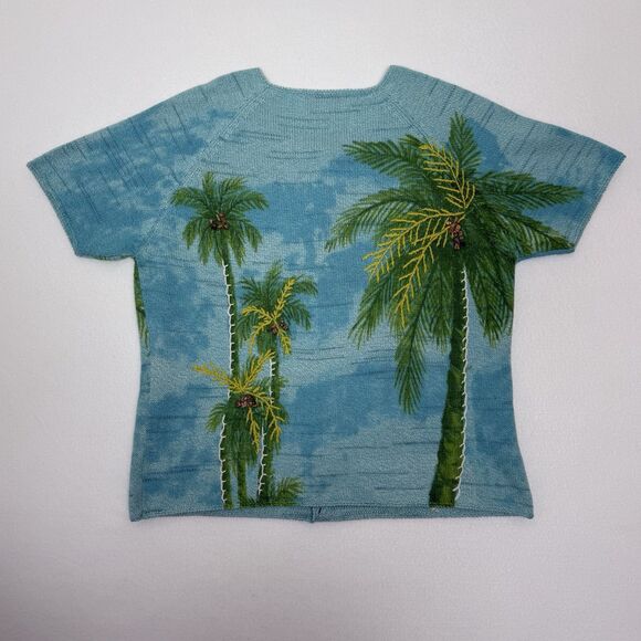 Vintage Susan Bristol Y2K Sz L Palm Tree Embroidered Beaded Cardigan - Picture 11 of 15